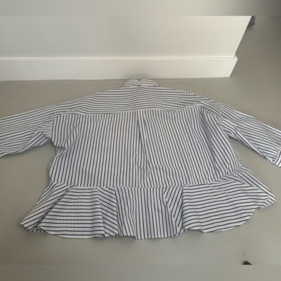 ZARA Blue & White Button-Down Shirt w/ Peplum Back & Pearl Sleeve Accents – S - Picture 13 of 16